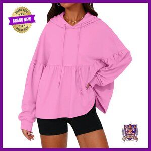 Oversized Hoodie Lantern Sleeve Peplum Top Casual Pullover Workout